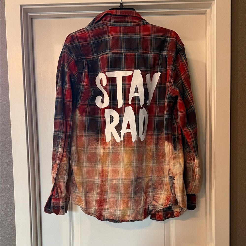 Distressed bleached Stay Rad flannel